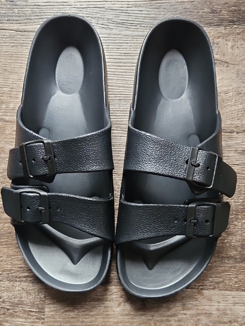 Men's Black Double Buckle Slip-On Sandals